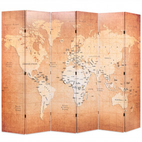 Folding Room Divider 89.8x66.9" World Map Yellow