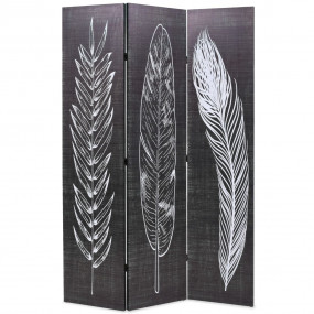 Folding Room Divider 47.2x66.9" Feathers Black and Whit...