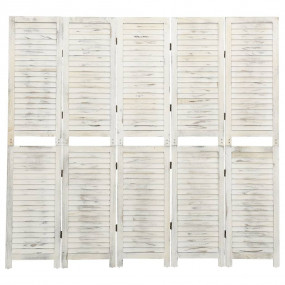 5-Panel Room Divider Antique White 70.3x65.4" Solid Woo...