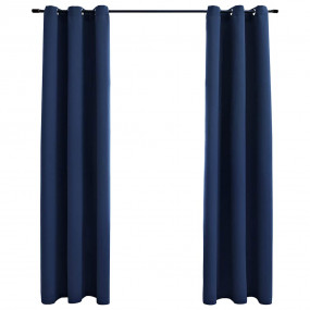 Blackout Curtains with Rings 2 pcs Navy Blue 37"x95" Fa...
