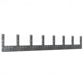 U-shape Gabion Basket with 8 Posts Iron 338.6"x7.9"x59....