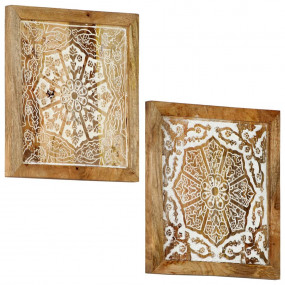 Hand-Carved Wall Panels 2 pcs Solid Mango Wood 23.6"x23...