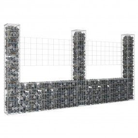 U-shape Gabion Basket with 3 Posts Iron 102.4"x7.9"x59....