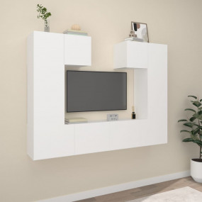 6 Piece TV Stand Set White Engineered Wood