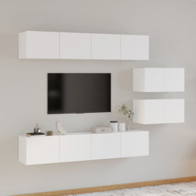 6 Piece TV Stand Set White Engineered Wood