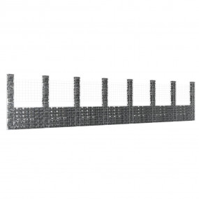 U-shape Gabion Basket with 8 Posts Iron 338.6"x7.9"x78....
