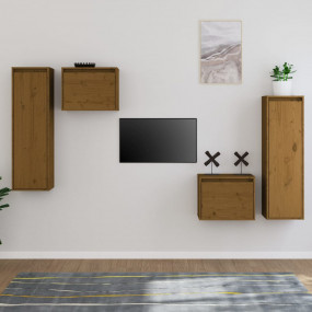 TV Stands 4 Pcs Honey Brown Solid Wood Pine
