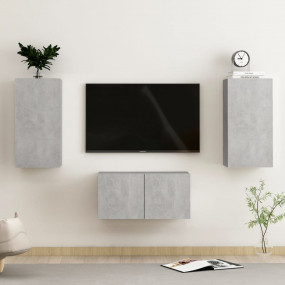 3 Piece TV Stand Set Concrete Gray Engineered Wood