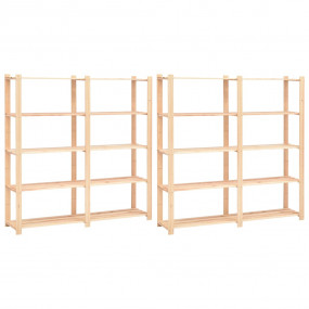 5-Tier Storage Racks 2 pcs 66.9"x15"x66.9" Solid Pinewo...