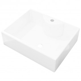 Ceramic Bathroom Sink Basin with Faucet Hole White Squa...