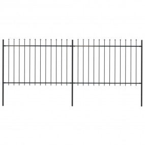 Garden Fence with Spear Top Steel 133.9"x47.2" Black