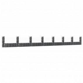 U-shape Gabion Basket with 8 Posts Iron 338.6"x7.9"x39....