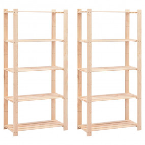 5-Tier Storage Racks 2 pcs 31.5"x15"x66.9" Solid Pinewo...