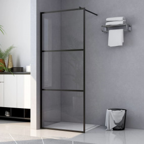 Walk-in Shower Wall with Clear ESG Glass Black 35.4"x76...