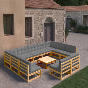 10 Piece Patio Lounge Set with Cushions Solid Wood Pine