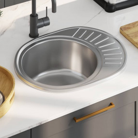 Kitchen Sink with Strainer and Trap Oval Stainless Stee...