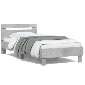 Bed Frame without Mattress with LED Lights Concrete Gra...