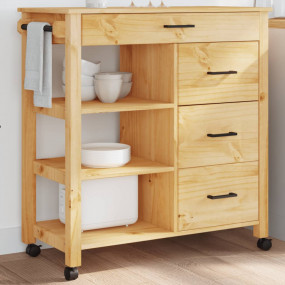 Kitchen Trolley MONZA 33.1"x15.7"x35.4" Solid Wood Pine