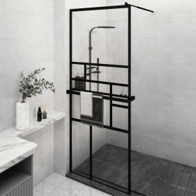 Walk-in Shower Wall with Shelf Black 31.5"x76.8" ESG Gl...