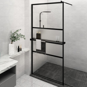 Walk-in Shower Wall with Shelf Black 45.3"x76.8" ESG Gl...