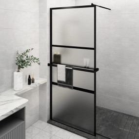 Walk-in Shower Wall with Shelf Black 39.4"x76.8" ESG Gl...
