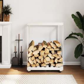 Log Holder with Wheels White 30.1"x15.7"x42.5" Solid Wo...