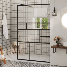 Walk-in Shower Wall with Clear ESG Glass 39.4"x76.8" Bl...