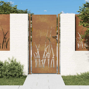 Garden Gate 41.3"x80.7" Corten Steel Grass Design