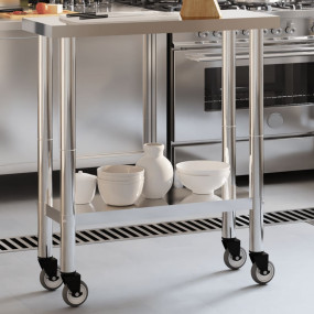 Kitchen Work Table with Wheels 32.5"x11.8"x33.5" Stainl...