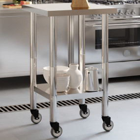 Kitchen Work Table with Wheels 21.7"x21.7"x33.5" Stainl...