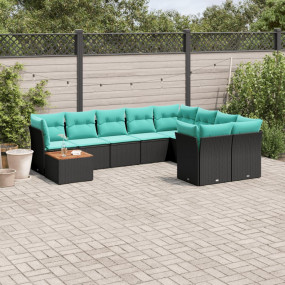 10 Piece Patio Sofa Set with Cushions Black Poly Rattan