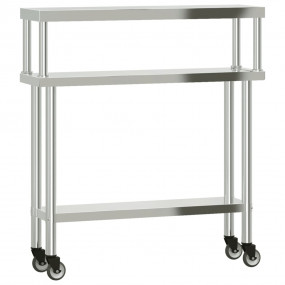 Kitchen Work Table with Overshelf 43.3"x11.8"x47.2" Sta...