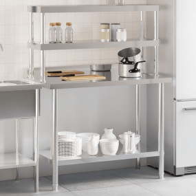 Kitchen Work Table with Overshelf 43.3"x21.7"x59.1" Sta...