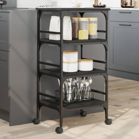 Kitchen Trolley Black 17.7"x13.8"x35.2" Engineered Wood