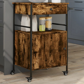 Kitchen Trolley Smoked Oak 22"x16.9"x35.2" Engineered W...