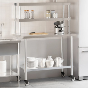 Kitchen Work Table with Overshelf 43.3"x21.7"x59.1" Sta...