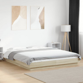 Bed Frame with LED Lights without Mattress Sonoma Oak 6...