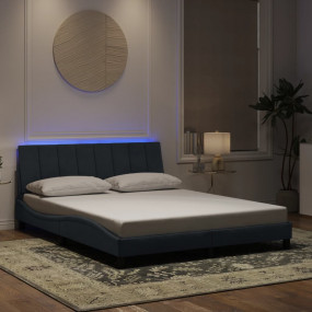 Bed Frame with LED without Mattress Dark Gray 59.8"x79....