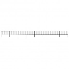 Garden Fence with Spear Top Steel 535.4"x31.5" Black