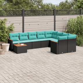 10 Piece Patio Sofa Set with Cushions Black Poly Rattan