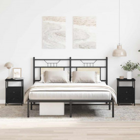 Bedside Cabinets 2 pcs Black Oak 13.4x14.0x19.7" Engine...