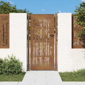 Garden Gate 41.3"x78.7" Corten Steel Bamboo Design