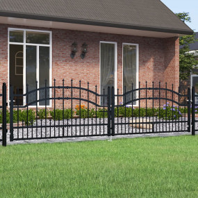 Fence Gate with Spear Top Black 120.1x47.2" Powder-coat...