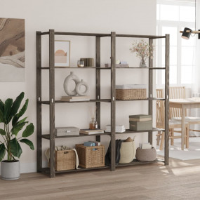 5-Tier Storage Rack Grey 66.9x15.0x66.9" Solid Wood Pin...