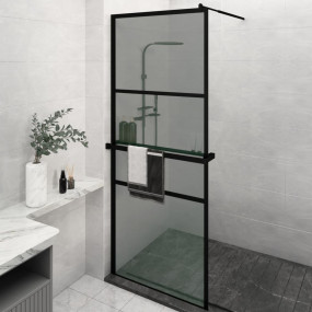 Walk-in Shower Wall with Shelf Black 31.5"x76.8" ESG Gl...