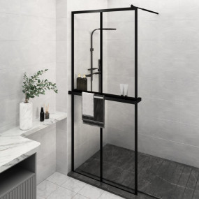 Walk-in Shower Wall with Shelf Black 39.4"x76.8" ESG Gl...