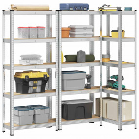 5-Layer Storage Shelves 3 pcs Silver Steel&Engineered W...