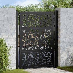 Patio Gate Black 41.3x51.2" Steel Leaf Design