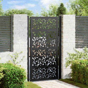 Patio Gate Black 41.3x70.9" Steel Leaf Design