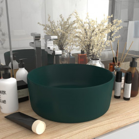 Luxury Wash Basin Round Matt Dark Green 15.7x5.9" Ceram...